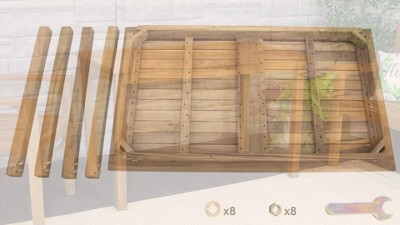 Elegant 47" Teak Wood Rectangular Outdoor Dining Table - Light Brown Finish