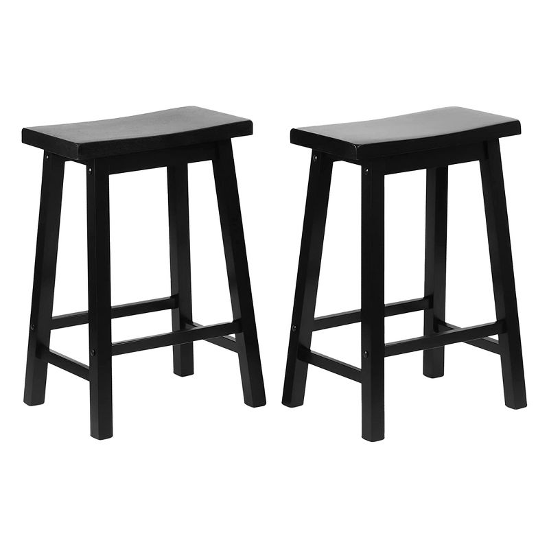 PJ Wood Classic Saddle-Seat 24" Tall Kitchen Counter Stools for Homes, Dining Spaces, and Bars w/Backless Seats, 4 Square Legs, Black (Set of 10), 2 of 7