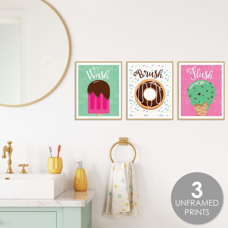 Big Dot of Happiness Sweet Shoppe - Unframed Wash, Brush, Flush - Candy and Bakery Bathroom Wall Art - 8 x 10 inches - Set of 3 Prints, 2 of 7