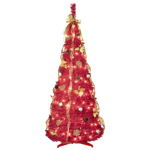 ACEPANO 72 in. H Pop-Up Christmas Tree with 4 Ribbons, Bow, Flowers, Snowflakes & Pine Cones For Holiday Indoor Home Decoration-Red - 1 of 4
