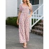 Women's Summer Smocked Jumpsuits Casual Square Neck Short Sleeve High Waist Wide Leg Rompers with Pockets - 2 of 4