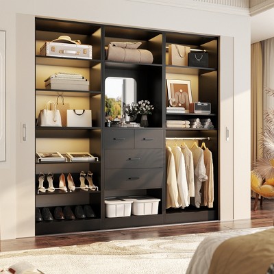 Aheaplus Closet System with Mirror and Wooden Drawers