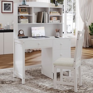 KTMBDW Executive Desk, Vintage Computer Office Desk with Upholstered Chair , Bookshelf and 4 Drawers, Study Writing Table Furniture for Home Office - 1 of 4