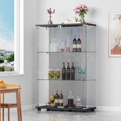 APRILSOUL Glass Display Cabinet, Double Doors, Floor Standing Display Cage, for Living Room Bedroom Office