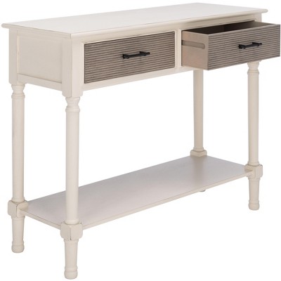 Distressed White and Greige 2-Drawer Console Table with Storage