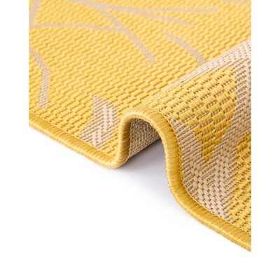 Yellow and White Rectangular Synthetic Outdoor Area Rug