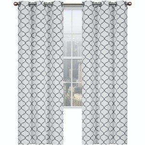 Kate Aurora Contemporary Living 2 Pack Gray And White Trellis Clover Window Curtains - 38 in. W x 84 in. L - 1 of 3
