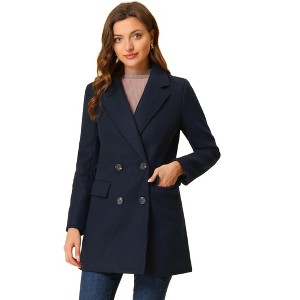 INSPIRE CHIC Women's Notch Lapel Double Breasted Belted Mid Long Outwear Winter Coat - 1 of 4