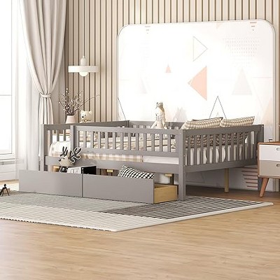 Full Size Daybed with 2 Drawers – Modern Wood Sofa Bed Frame for Bedroom & Guest Room, Gray Finish