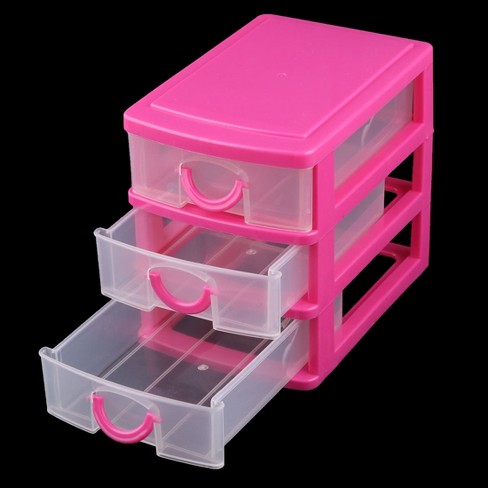 Organizer, plastic, pink and clear, 4-3/4 x 4-5/8 x 3-13/16 inches