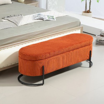 Sapphtopaz Oval Storage Ottoman Bench with Safety Hinge, Velvet Storage Bench with Padded Top, Upholstered Bedroom End Bench for Bedroom