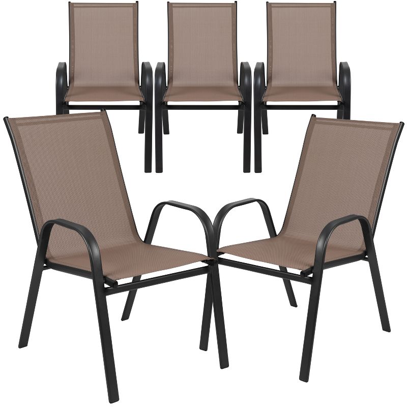 Flash Furniture 5 Pack Brazos Series Outdoor Stack Chair with Flex Comfort Material and Metal Frame, 1 of 14