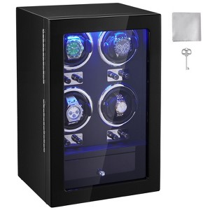 VEVOR Watch Winder, Watch Winder for 4 Men's and Women's Automatic Watches, with 4 Super Quiet Japanese Mabuchi Motors, Blue Light and Adapter - 1 of 4
