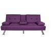 Aukfa 66.3" Adjustable Back Futon Sleeper Sofa Bed with Cup Holders, Chrome Legs & Linen Upholstery - 3 of 4