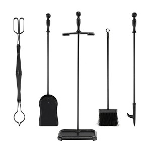Resenkos Fireplace Toolset,5-Piece Fireplace Tool Set with Tong Brush Shovel Poker Stand-Black - 1 of 4