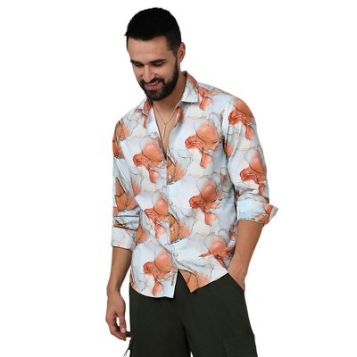 Campus Sutra Men Men's Sienna Brown & Light Blue Marble Shirt