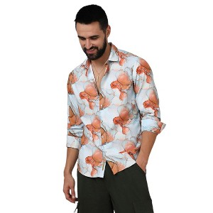 Campus Sutra Men Men's Sienna Brown & Light Blue Marble Shirt - 1 of 3