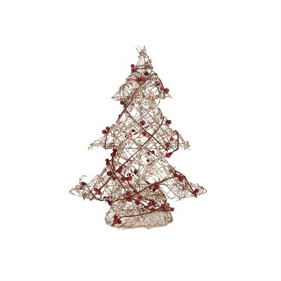 Northlight 1.6 FT Prelit Artificial Christmas Tree Champagne Gold Glittered Berry - Clear Lights