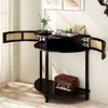 VYNXARIA Unique Half Moon Design End Table with Sliding Rattan Door,Elegant Semi-circle Entryway Console Table,Black - 4 of 4