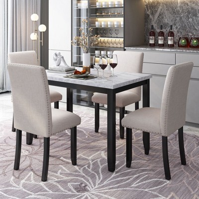 NicBex Dining Room Table Set for 4 Morden Dining Room Table with Faux Marble Tabletop, 4 Padded Chairs for Kitchen