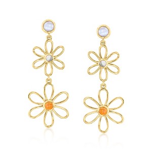 Ross-Simons Carnelian, Blue Agate and .20 ct. t.w. Aquamarine Flower Drop Earrings in 18kt Gold Over Sterling - 1 of 3