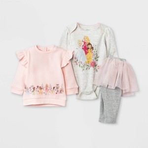 Baby Girls' 3pc Disney Princess Fleece Pullover and Tutu Leggings Set - Light Pink - 1 of 3