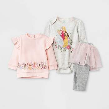 Baby Girls' 3pc Disney Princess Fleece Pullover and Tutu Leggings Set - Light Pink