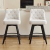2-Pack Modern Bar Stool Set: 360° Swivel, Linen Upholstered Counter Stools w/ Button-Tufted Back, Footrest & Wooden Frame - 2 of 4