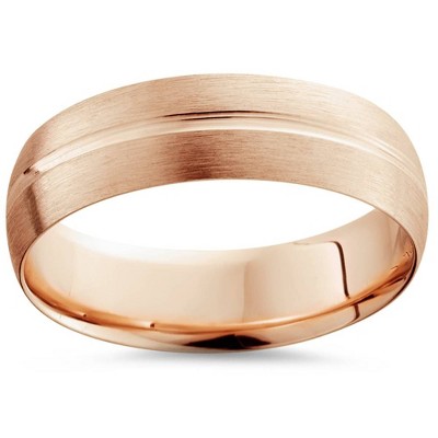 Pompeii3 6mm Low Dome 14K Rose Gold Single Groove Brush Finish Wedding Band