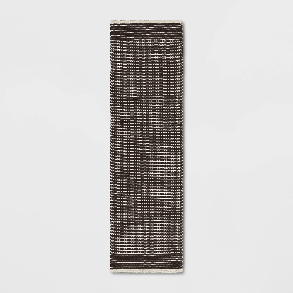 Photos - Doormat 2'x7' Hand Woven Cotton/Wool Runner Black - Threshold™