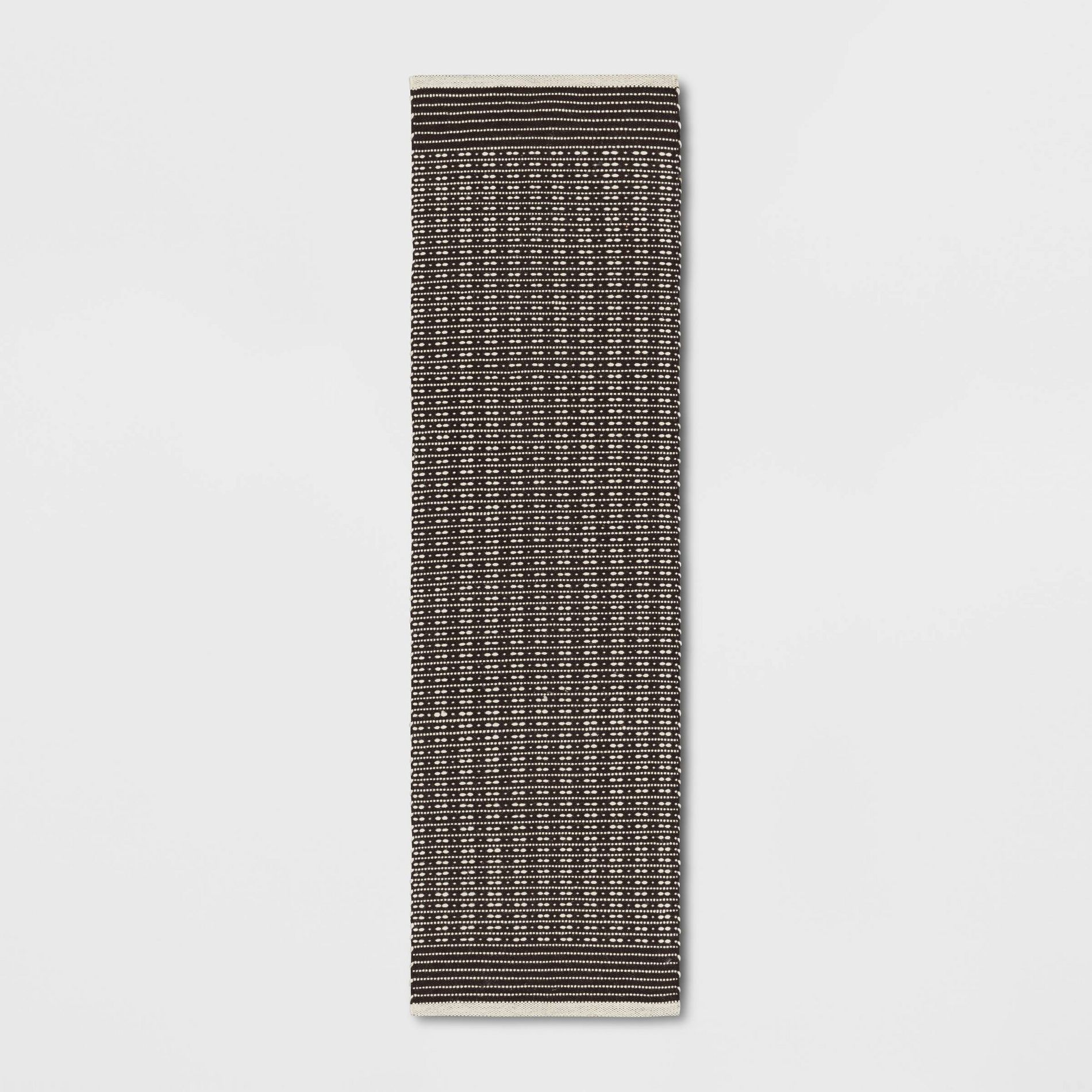 2'x7' Hand Woven Cotton/Wool Runner Black - Threshold™: Stripe Pattern, Indoor Flat Pile, Kitchen Runner Rug