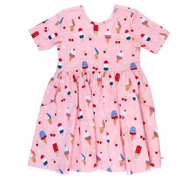 RuffleButts Toddler Girls Knit Short Sleeve Twirl Dress