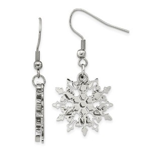 Black Bow Jewelry 22mm Polished Snowflake Dangle Earrings in Stainless Steel - 1 of 4