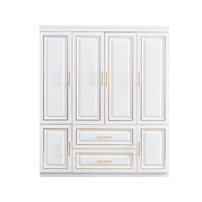 Keloyid White Wood 62.99 in. Armoire with 2 Drawers, 6 Shelves and Hanging Rods
