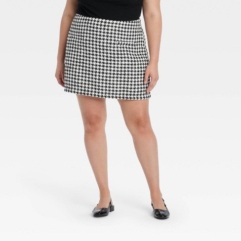 Women s Mini A line Skirt A New Day Black cream Houndstooth 18 Target