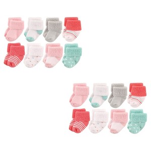 Luvable Friends Infant Girls Newborn and Baby Terry Socks, Coral Dot 16-Piece - 1 of 2