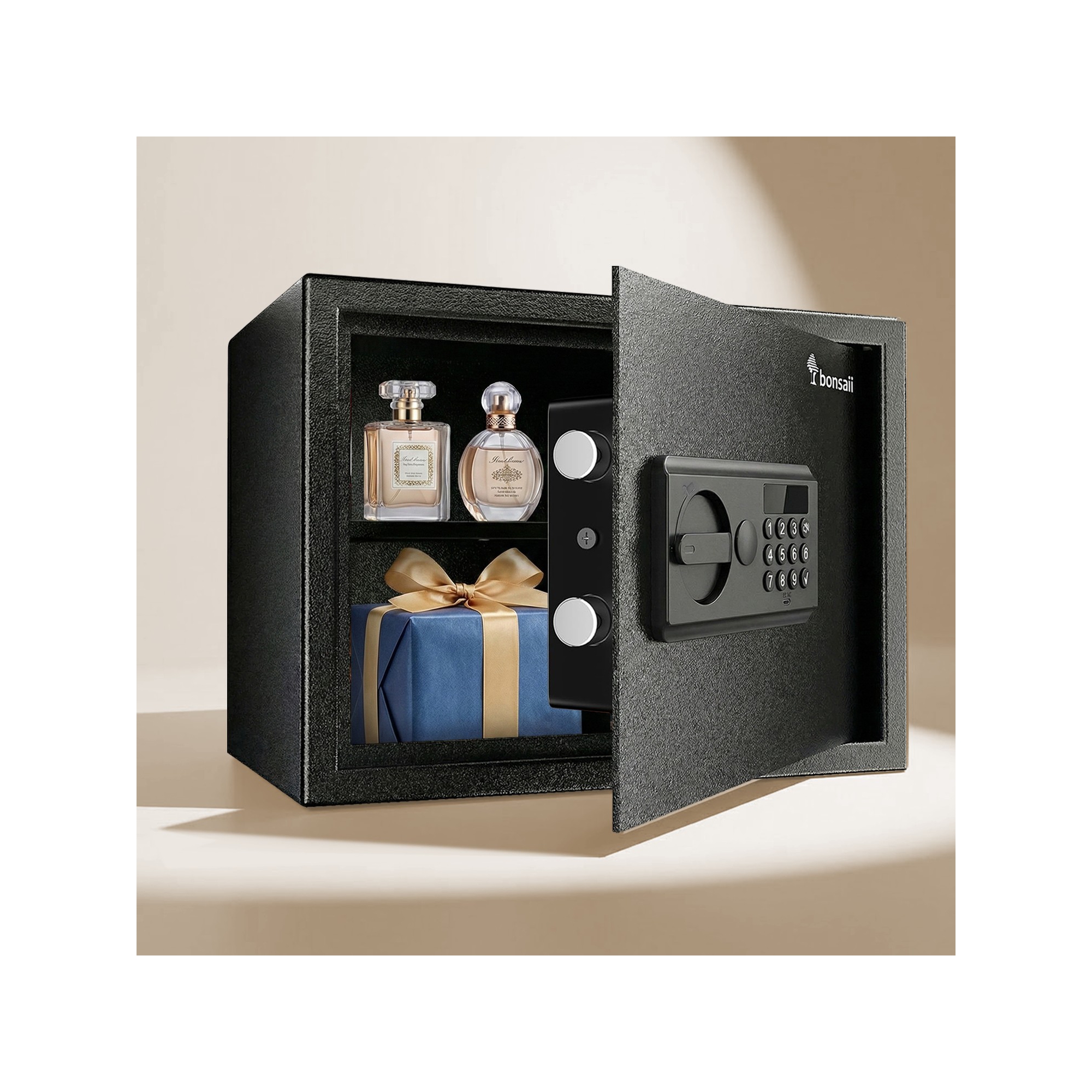 Bonsaii 0.6 Cu Ft Money Safe Box with Indicator Light Keypad, Type-C Emergency Power, Dual Steel Bolts & Removable Shelf for Home/Office