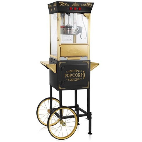 Olde Midway Movie Theater-Style Popcorn Machine Popper with Cart and 10 oz  Kettle, Black