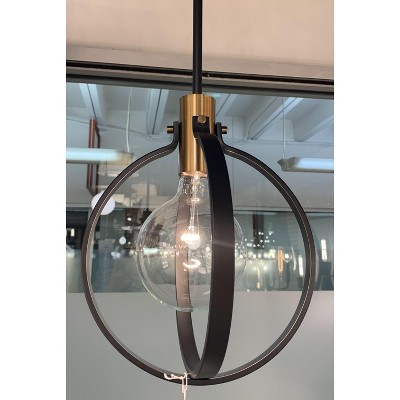 Cirque Modern Black Orb Pendant with Lacquered Brass Accents