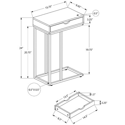 White Marble Look C-Shaped Metal End Table with Storage Drawer