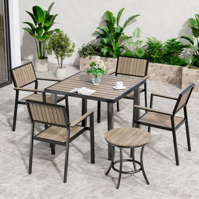 Pamapic 6-Piece Aluminum Outdoor Patio Dining Set with Square Table, Small Side Table and 4-Stackable Chairs