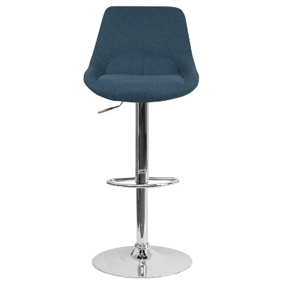 Contemporary Blue Fabric and Chrome Adjustable Swivel Barstool