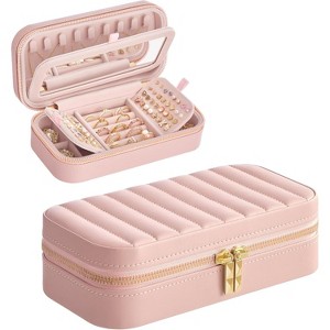 Travel Jewelry Case, Travel Jewelry Box Organizer with Mirror, Stitching, Portable - 1 of 4