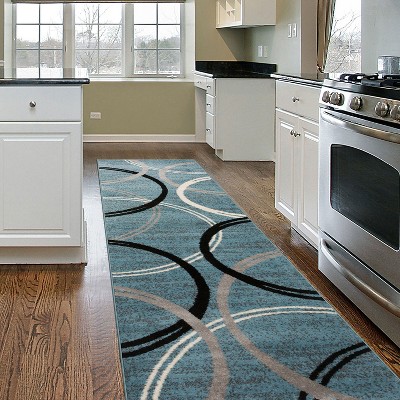 Blue Abstract Synthetic Easy Care Area Rug