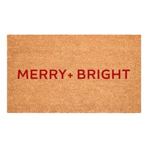 HomeRoots 24" X 36" Brown And Red Christmas Merry and Bright Outdoor Coir Door Mat - 1 of 4