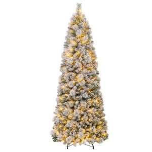 Tangkula 6/7 FT Flocked Christmas Tree w/ Pine Needles 517 Branch Tips 170 LED Lights - 1 of 4