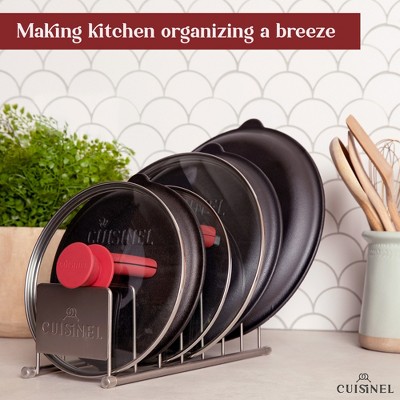 Satin Nickel 7-Tier Kitchen Lid and Dish Organizer Rack