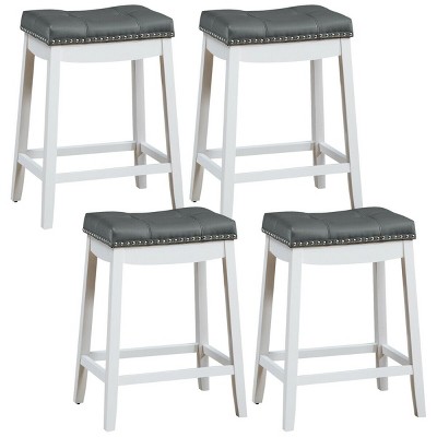 Tangkula 4 PCS Saddle Bar Stools Backless Nailhead Counter Stool with Grey Cushions White/Coffee