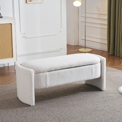 NicBex Storage Bench Long-shaped Storage Ottoman Bench of Boucle Material for Bedroom and Entryway, White