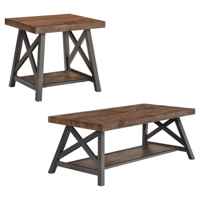 Lanshire Rustic Industrial Metal & Wood End & Cocktail Table Set - Inspire Q